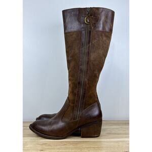 Ladies Born Tall Brown Handcrafted Distressed Leather Suede Riding Boot Sz 10M